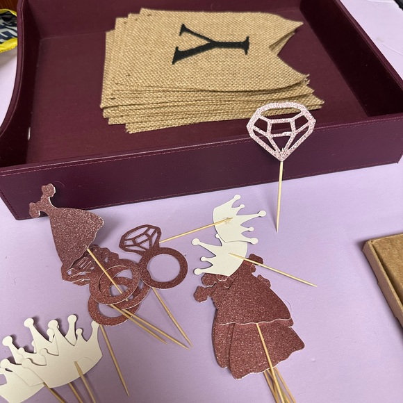 Rose Gold Glittered wedding Cupcake Toppers - Picture 6 of 11